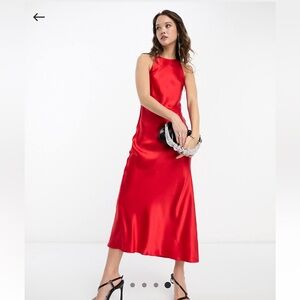 & Other Stories bias cut satin midi dress in red